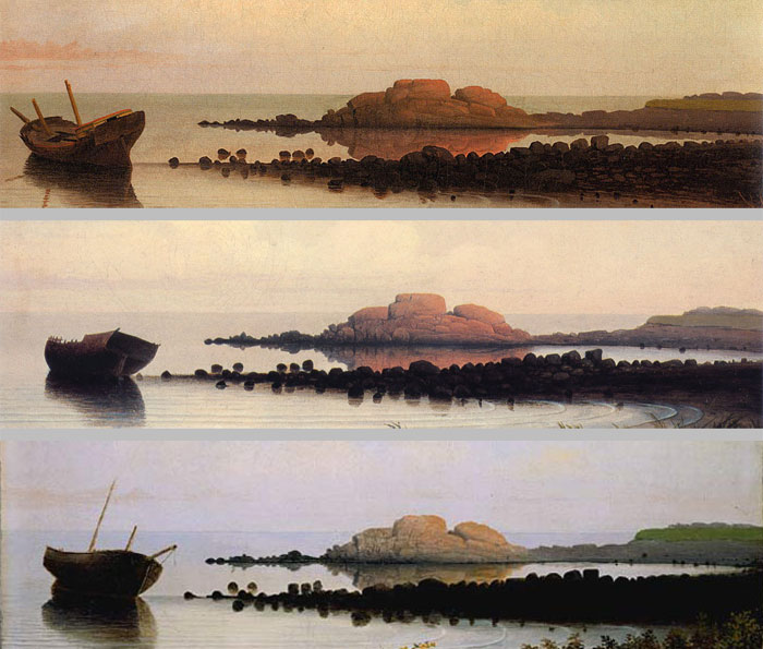 The horizon line has been lowered slightly approximately 1.5 centimeters in the Private Collection version and 3 centimeters in the NGA version